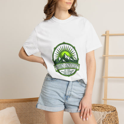 Begin Anyway Mountain T-Shirt — Inspirational Adventure Graphic Tee