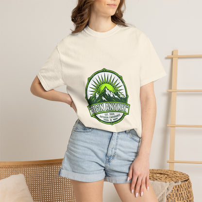 Begin Anyway Mountain T-Shirt — Inspirational Adventure Graphic Tee