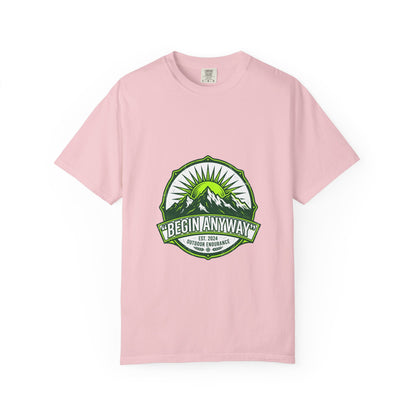 Begin Anyway Mountain T-Shirt — Inspirational Adventure Graphic Tee