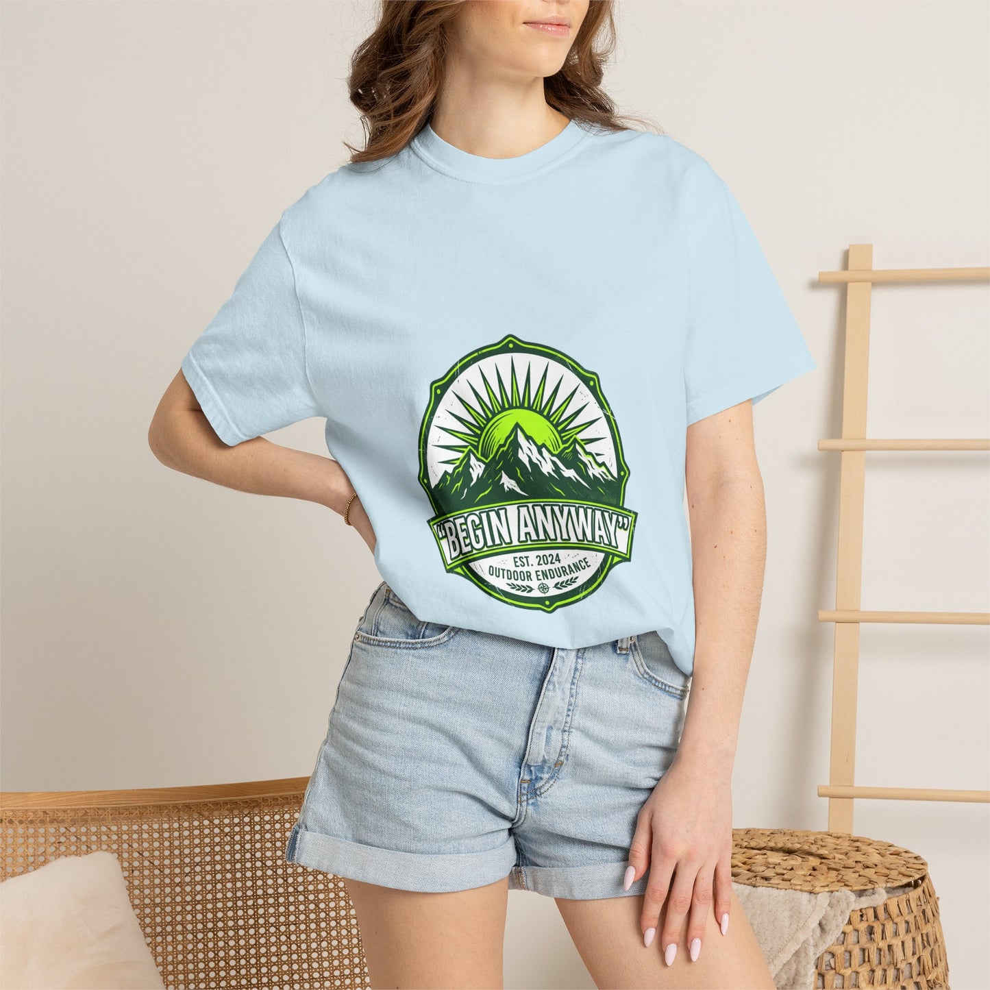 Begin Anyway Mountain T-Shirt — Inspirational Adventure Graphic Tee