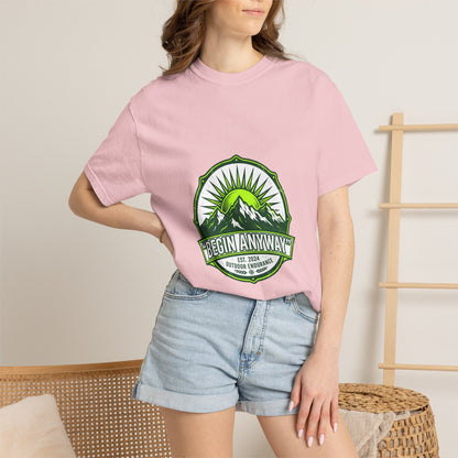 Begin Anyway Mountain T-Shirt — Inspirational Adventure Graphic Tee