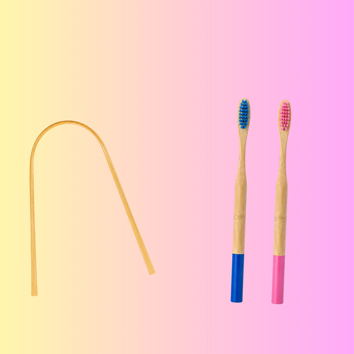 Plastic-Free Bamboo Oral Care Duo Pack (2 Bamboo Brushes + Bamboo Tongue Cleaner)