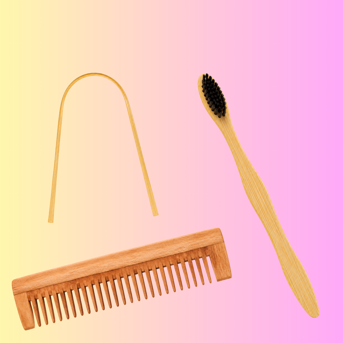 Zero-Waste Morning Oral & Hair Care Kit (Charcoal Bamboo Brush + Tongue Cleaner + Neem Comb)